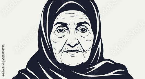 Tableau sur toile Elderly Woman Portrait, Traditional Headscarf, Wisdom, Experience, Generational