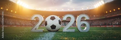 Dynamic Football World Cup Match Celebration with Vibrant Green Pitch Flying White Ball and Energetic Red Blue Player Uniforms Capturing Global Sports Frenzy