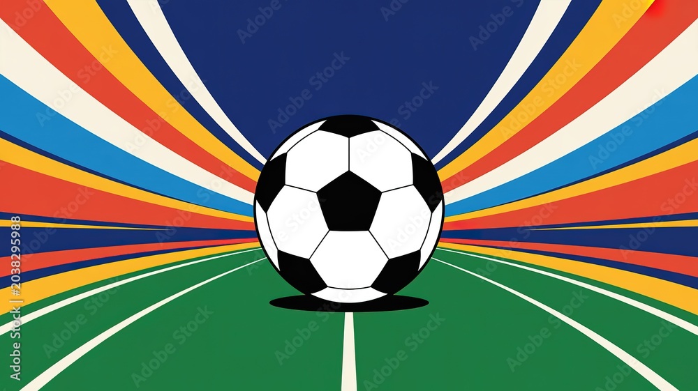 Obraz premium Dynamic Neon-Lit Football World Cup Kickoff Scene with Bold Action Lines and Energetic Red Gold Palette for Sports Marketing Broadcast Graphics