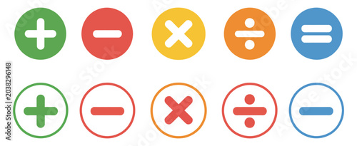 Tableau sur toile Plus and minus icons displaying mathematical symbols, calculator buttons, and finance operation signs for business, accounting, and digital interface design