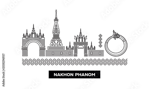 Tableau sur toile Phra That Phanom holy pagoda under blue sky in Nakhon Phanom Thailand