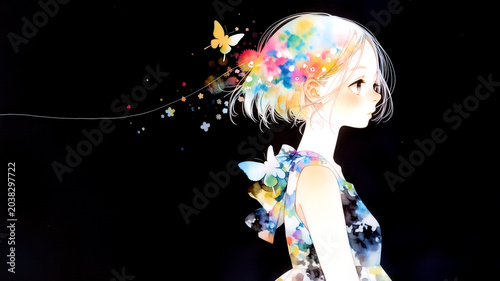 相反する自我を受け入れる。女の子。イラスト。水彩画。かわいい。