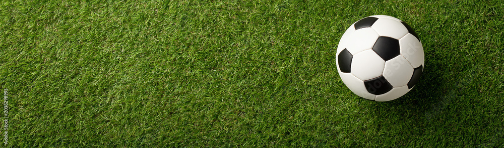 Fototapeta premium Soccer ball on green grass field