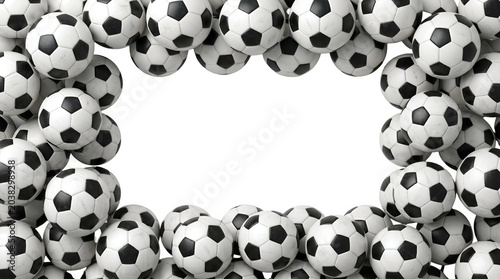 Classic Soccer Balls Border Frame with White Copy Space in the Center on transparent background for template Sport Concept Ideas 