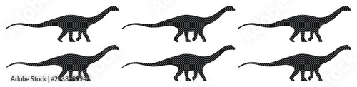 Photos Six black Brontosaurus dinosaur silhouettes, prehistoric animal vector collection