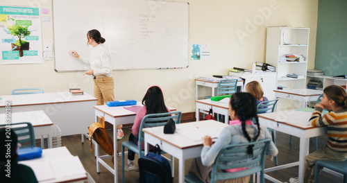 Canvas Print Classroom, education and lesson with children at school for development, future or growth