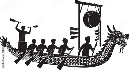 Photos Traditional dragon boat race with drummers and oars