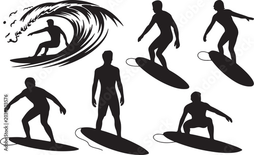 Photography Surfer performing various surfing poses on a wave