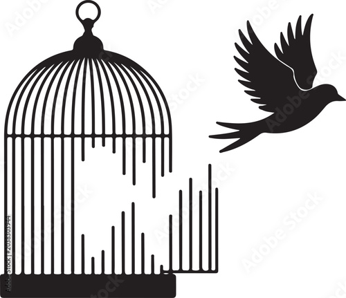 Foto Bird escaping from an open wire cage