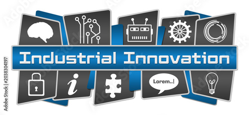 Industrial Innovation Blue Grey AI Technology Symbols Top Bottom 