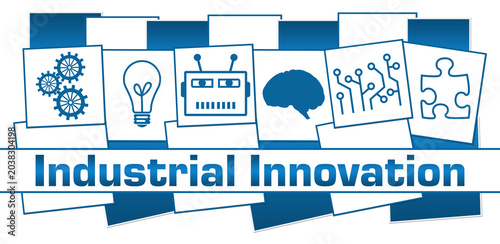 Industrial Innovation Blue Green Business Symbols Squares Grid 