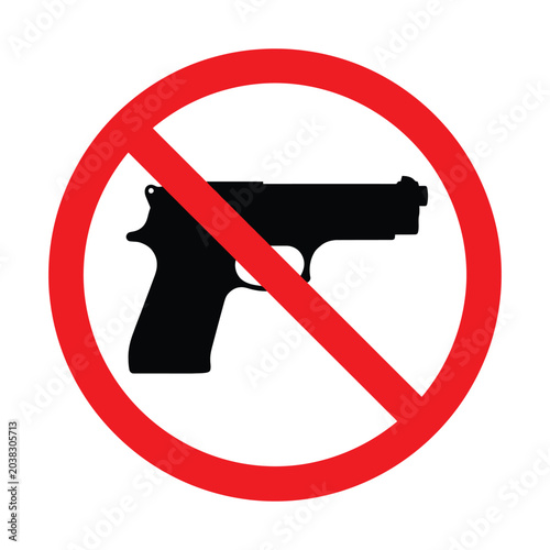 No guns allowed sign, prohibition symbol with handgun silhouette vactor file