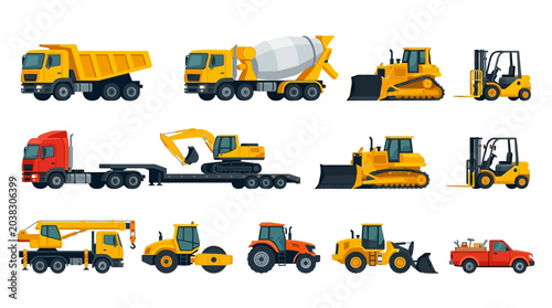 Εκτύπωση καμβά Collection of construction vehicles and heavy machinery used in building industr