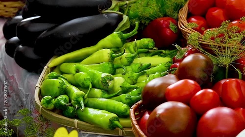 Close-up of various vegetables for sale at the market or in the store.