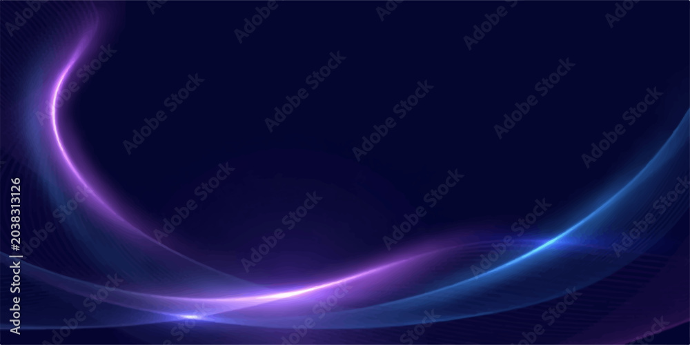 Ταπετσαρία Abstract waves of light in shades of purple and blue flow across a dark blue background, creating a sense of modern elegance and technological sophistication