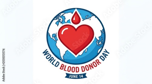 World Blood Donor Day Logo with Earth and Heart Design