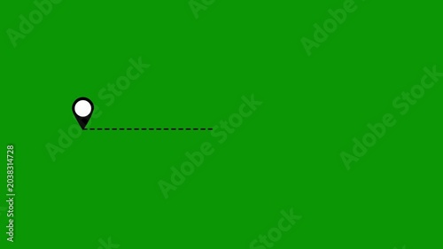 Airplane destination route animation, flying aircraft icon with dashed travel line, tourism path motion design, seamless loop concept on green screen background, 4k video