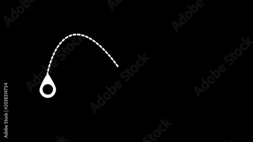 Animated aviation travel route, airplane moving along dotted path with location pins, simple tourism motion graphic for travel stories, black background alpha channel 4k video