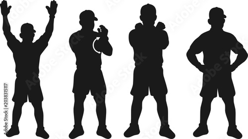 Foto American football referee black solid silhouette set