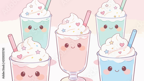 Kawaii Milkshake Collection Cute Cartoon Drink Illustration