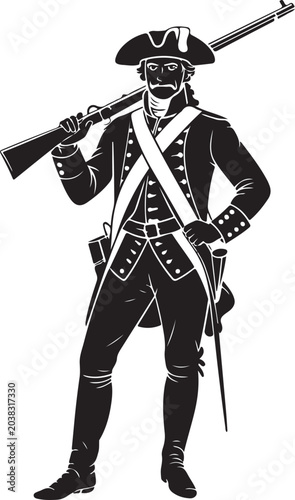 Foto Historical soldier holding a musket rifle