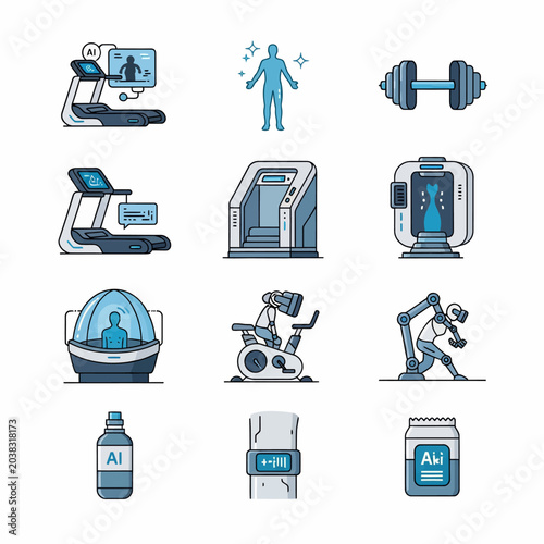 Collection of fitness and health technology icons for modern wellness.