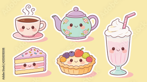 Kawaii Food and Drink Vector Stickers Collection
