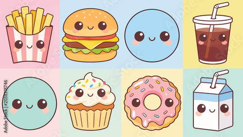 Kawaii Food Characters Collection Vector Illustration