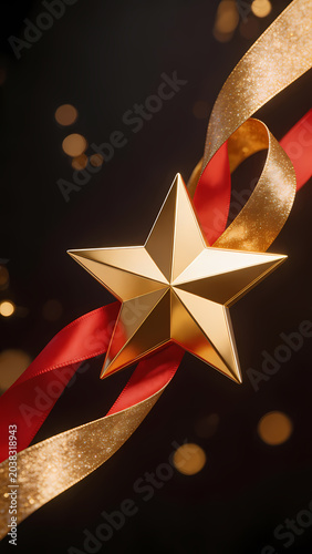 Shining gold star on dark background
