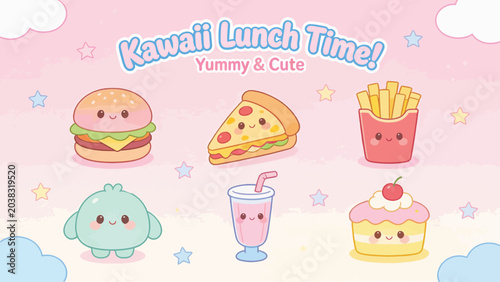 Kawaii Food Characters Flat Design Illustration