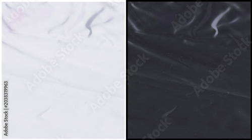 Tableau sur toile Crumpled plastic wrap texture set, transparent cellophane overlay background, wr