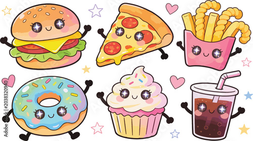 Kawaii Food Characters Vector Illustration Bundle