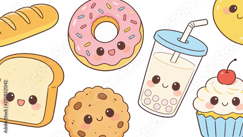 Kawaii Food Characters Vector Illustration Pack