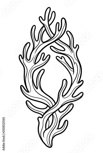 Branching Coral Line Art Coloring Page Isolated on White Background