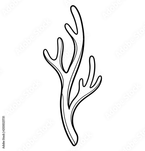 Branching Coral Line Art Coloring Page Isolated on White Background