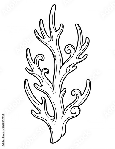 Branching Coral Line Art Coloring Page Isolated on White Background