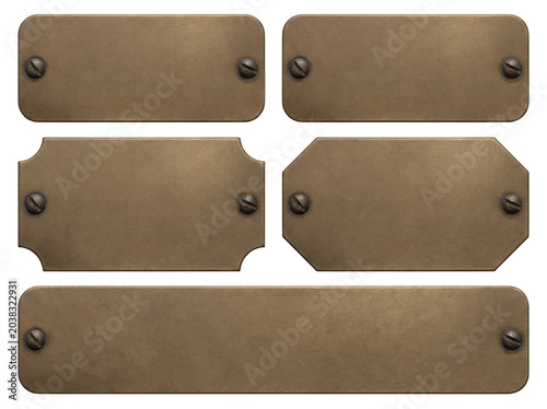 Photography Five Antique Style Bronze Metal Nameplates with Decorative Screws