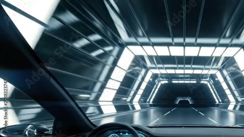 Futuristic Illuminated Tunnel Interior With Dynamic Perspective
