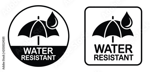 Konstfotografi Waterproof resistant label icons featuring water protection symbols for packaging, product durability, and moisture resistant certification concepts