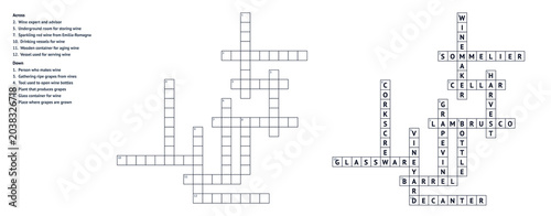 Foto Crossword puzzle grid with clues and empty spaces for answers