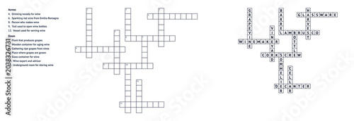 Bild auf Leinwand Crossword puzzle layout with clues and answer grid concept of Italy
