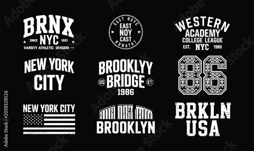 Varsity typography logo vector set with vintage college sports emblems for t shirt print