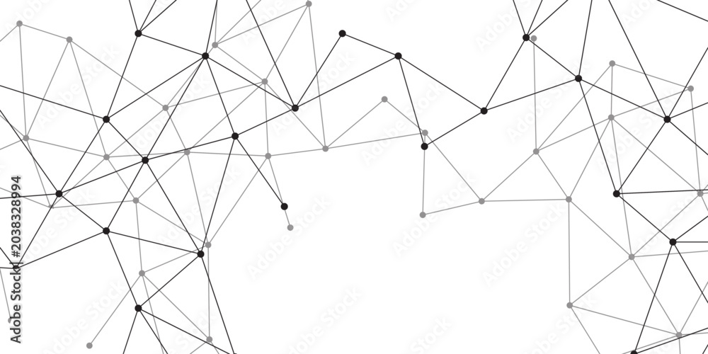 Obraz premium Abstract network of interconnected nodes and lines forming a complex geometric pattern, representing data connection, science, and technology