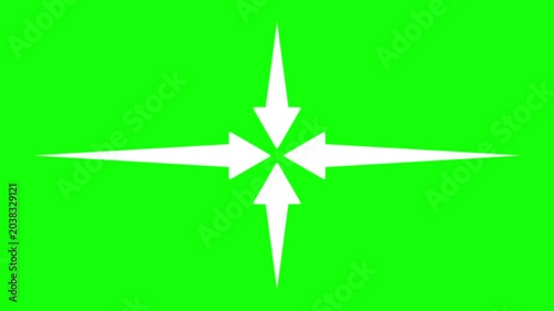 Four Arrows Extending from Four Edges Toward Center in Cross Shape on Green Background