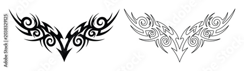 Photos Tribal tattoo wings vector set, black sharp flame patterns, symmetrical gothic o
