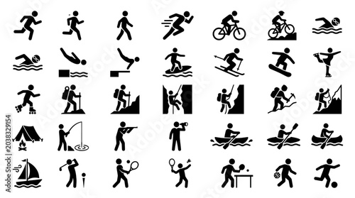 Foto Collection of silhouette icons showing various sports and recreational activities for user interface design