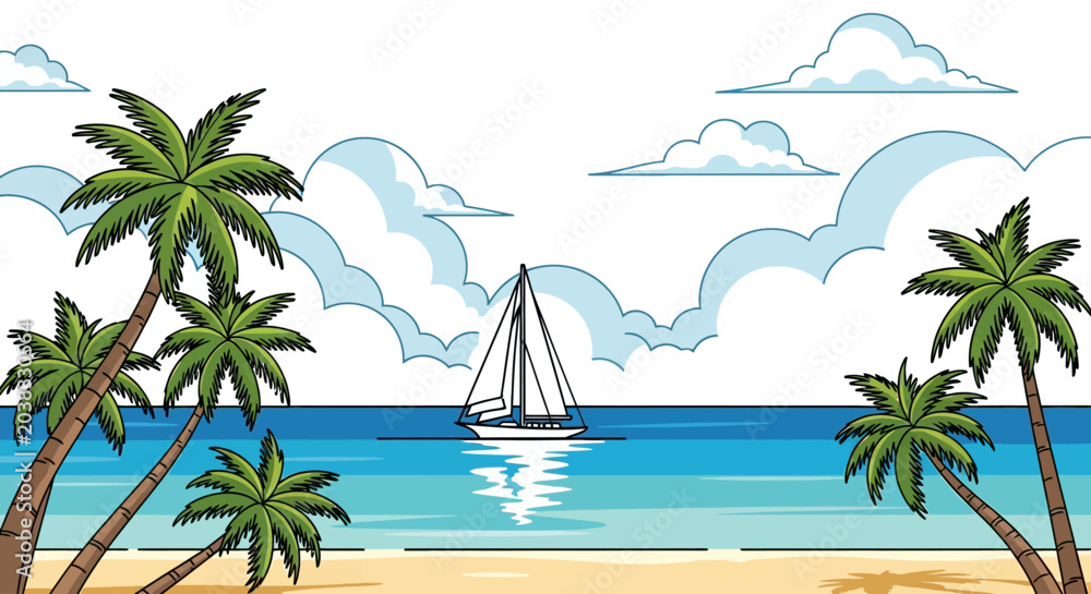 Obraz premium Sailboat on calm ocean water.