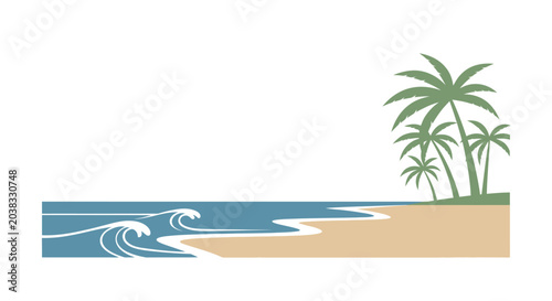 Фотография Palm trees on sandy beach shore.