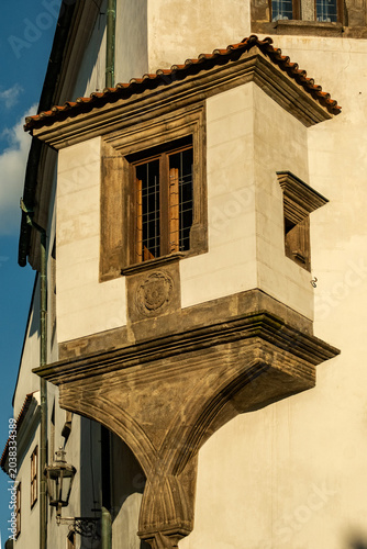 Photos Victorian Era Bay Window On Czech Monument With Detailed Stucco And Deep Evening