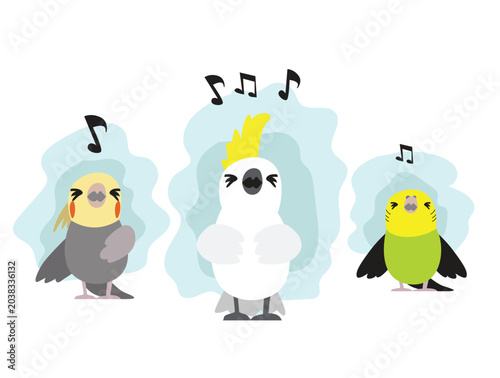 Foto Bird Cockatiel Budgie Cockatoo Parrot Chibi Cartoon Singing Pose